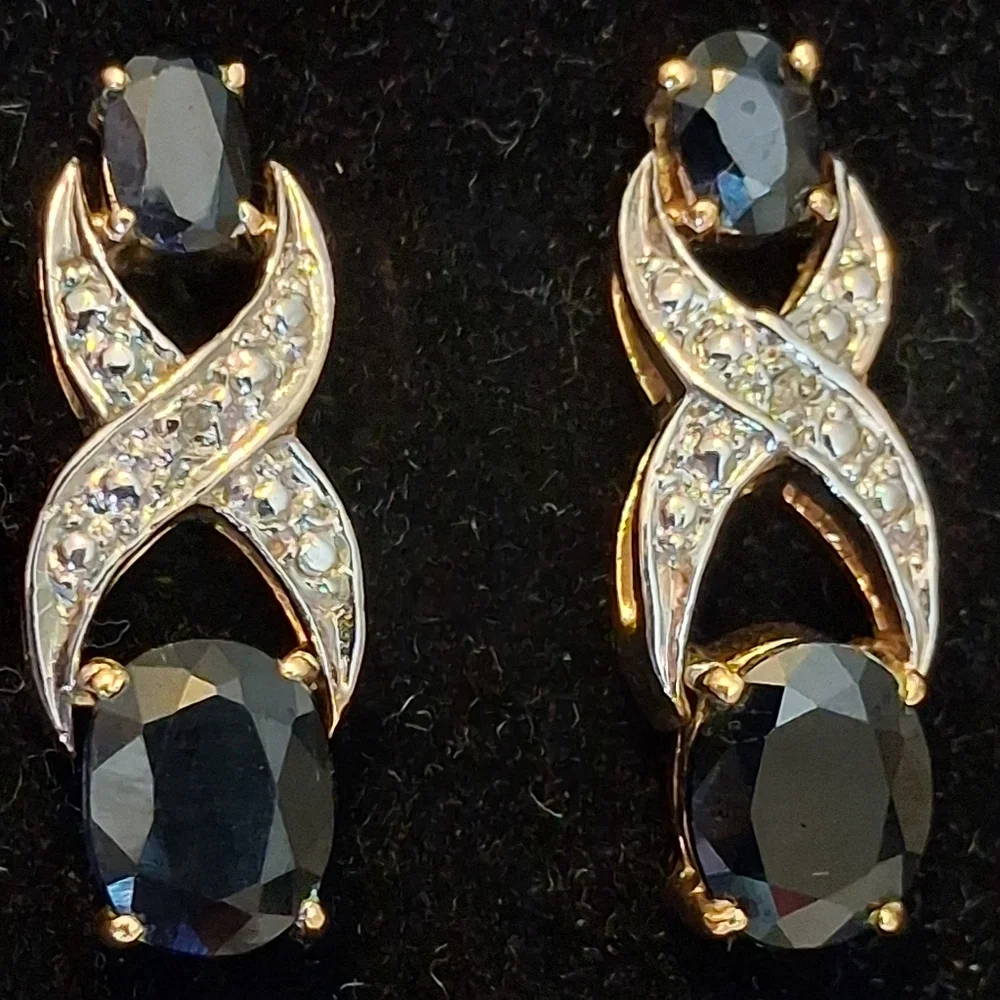 Vintage Gold Vermeil XOX Design Earrings With Sapphires And Diamond Accents